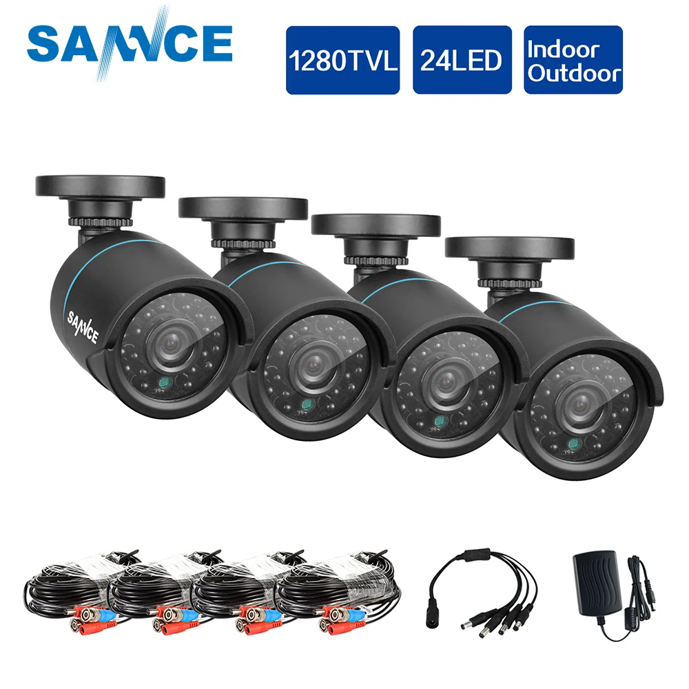 SANNCE AHD 720P 4 шт 1200TVL Bullet CCTV камера набор 1.0MP Водонепроницаемая IR-Cut камера ночного видения для системы наблюдения комплект BD