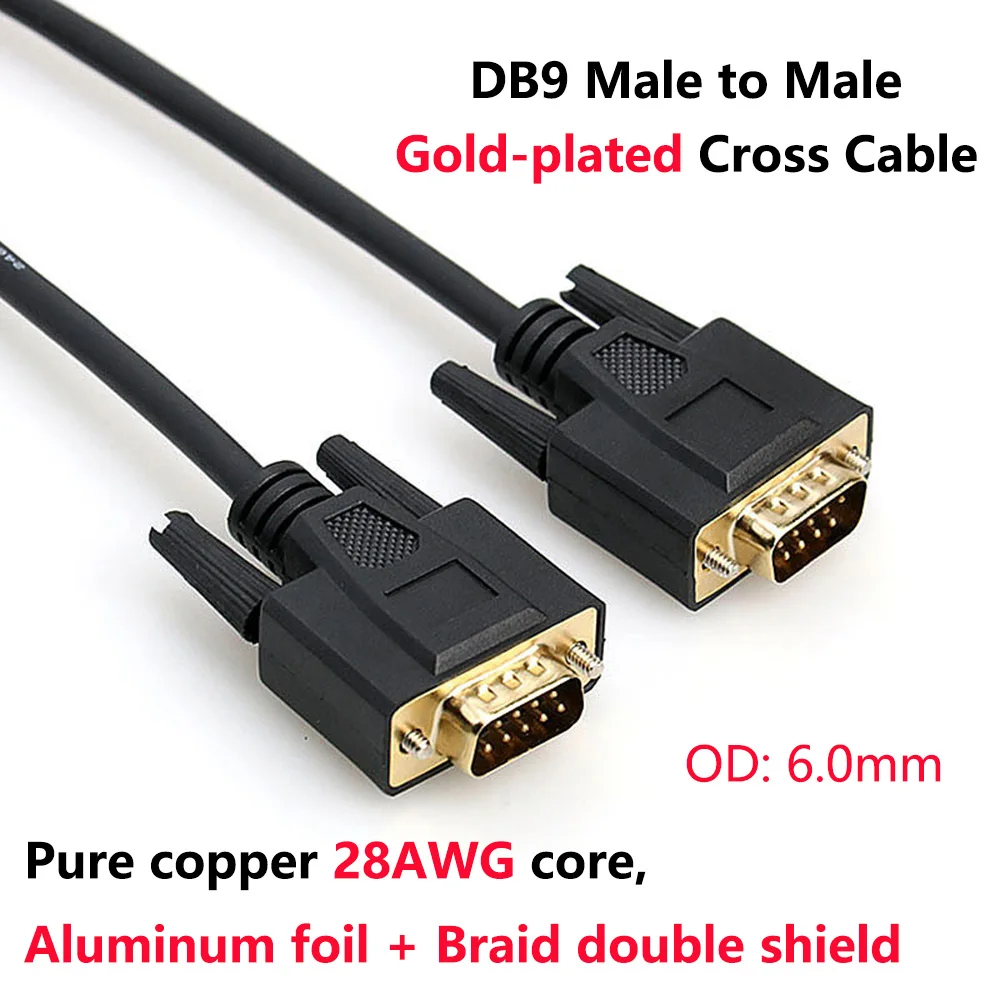 

DB9 Male to Male Gold-plated Cross Cable Pure Copper Line RS232 9 Pin Serial Connector Wire COM Core with Double Shield