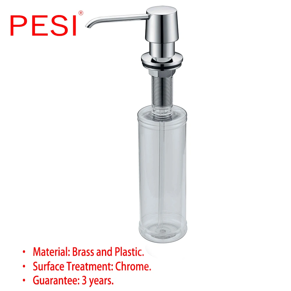 Kitchen Sink Countertop Soap Dispenser Deck Mount Brass and ABS Built in Hand Soap Dispenser Pump Large Capacity 13 OZ Bottle.