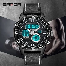 SANDA мужские спортивные часы, известный кожаный ремешок, военные армейские часы, цифровой светодиодный, электронные, водонепроницаемые мужские наручные часы