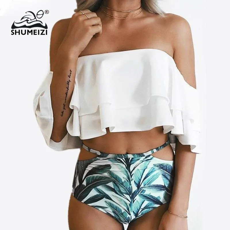 High-Waist-Swimsuit-2017-Sexy-Bikinis-Women-Swimwear-Ruffle-Vintage-Bandeau-Striped-Bottom-Bikini-Set-Bathing