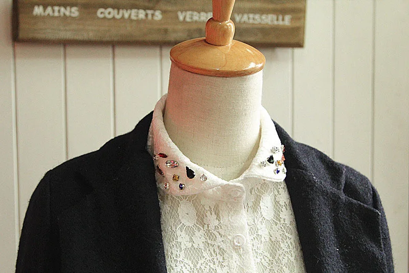 Для женщин свитер рубашка галстук хлопок органза шифоновое кружевное платье с цветочным рисунком поддельные воротник съемный Вышивка