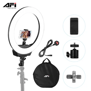 

AFI 16 Inch LED Ring Light for Phone and Camera 38W Stepless Dimmable 3200K-6500K Lighting kit with Phone Holder Carrying Bag