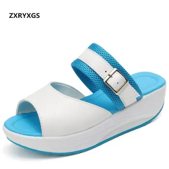 

2019 newest summer women sandals Shake shoes woman wedges sandals genuine leather shoes spell colors casual sandals slippers