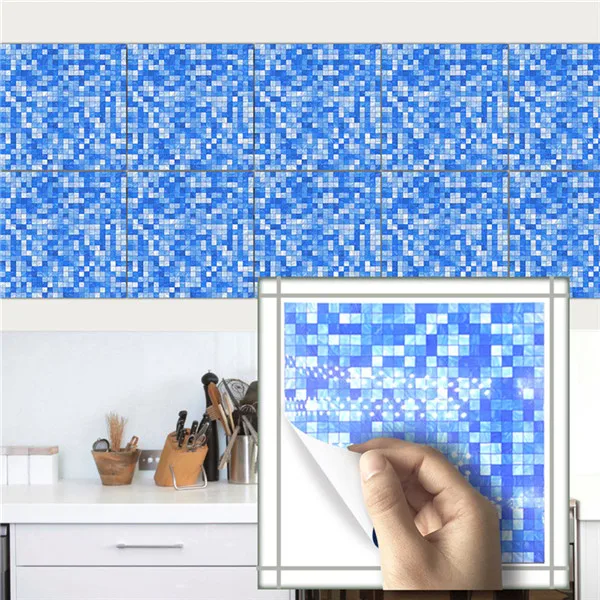 YRHCD современный стиль многоцветная мозаичная плитка наклейка DIY самоклеющаяся Водонепроницаемая Наклейка на стену для украшения кухни ванной комнаты - Цвет: blue