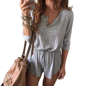 

Women Casual O Neck Key Longarm Overall Top Up Lose Short Breaker 2019 Summer Autumn Parallel Overall