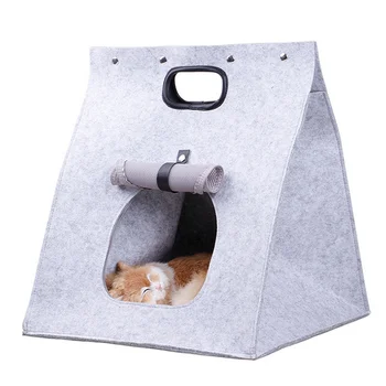 

Pet Cat Carrier, Folding Portable Wool Felt Cave Bed Travel Bag For Cat Puppy 3 In 1 Multifunctional Nest Felt Walking Bag