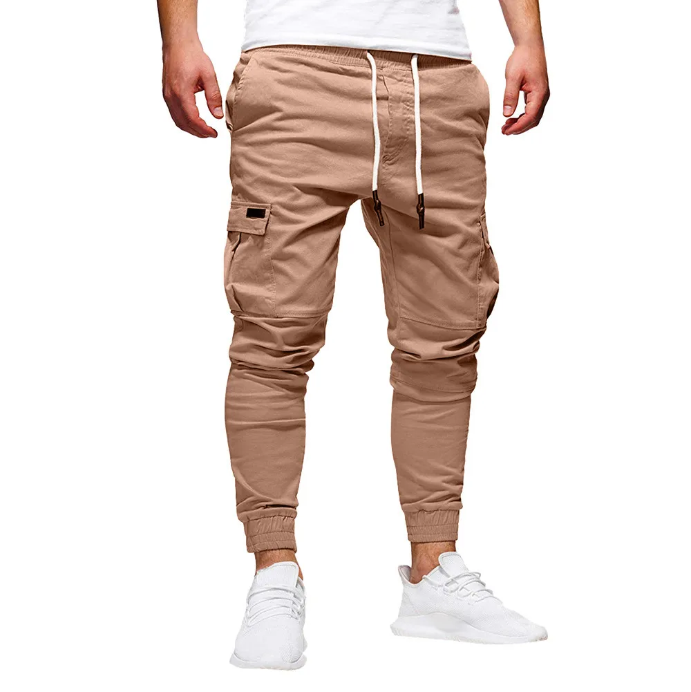 

2019 Fall Men's Sport Pure Color Bandage Casual Loose Sweatpants Drawstring Pant