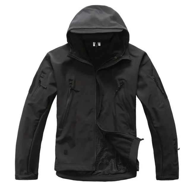 Военная ветровка мужская флисовая ветронепроницаемая водонепроницаемая куртка для отдыха на открытом воздухе, кемпинга, велоспорта, тактические пальто, одежда для охоты, верхняя одежда - Цвет: Черный