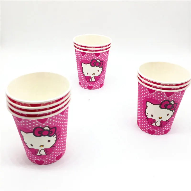 

10pcs/lot Hello Kitty theme Cup Children's Birthday Party Items Hello Kitten Paper Birthday Happy Created Unicorn Birthday Party