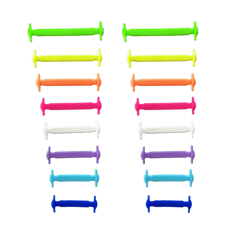 

16pcs/set Shoelaces Multicolor Design Unisex Women Athletic Running No Tie Elastic Silicone Shoelace For Shoes T-type Shoelace