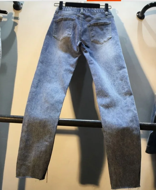 Новинка 2019 года, весенние джинсы с высокой талией, с бахромой и тяжелыми бусинами женские узкие Стрейчевые джинсовые брюки со стразами