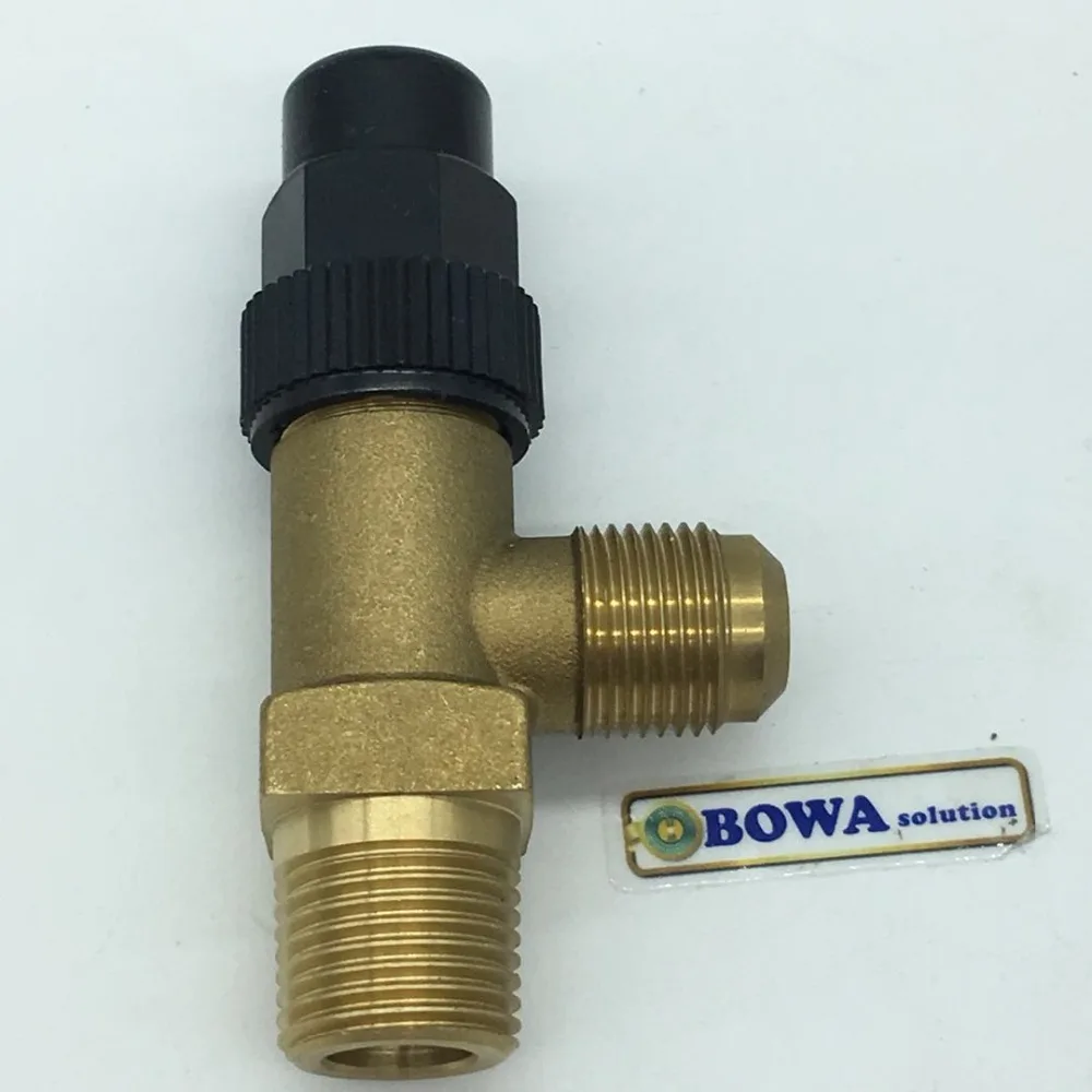 Brass angle shutoff valve with SAE flare to NPT adapter working as