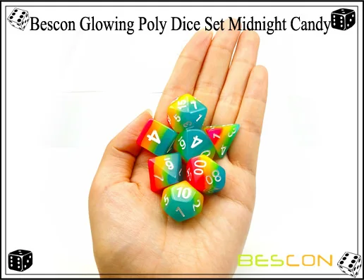 Bescon Fantasy Rainbow светящиеся многогранные кости 7 шт. набор полуночных конфет, светящиеся игральные кости RPG набор Светящиеся в темноте, новинка игра DND кости