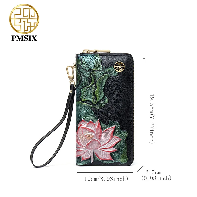 Pmsix, роскошный женский кошелек, известный бренд, модный кошелек, Ретро стиль, цветочный принт, одноцветные, для телефона, сумки на молнии, кошелек для монет