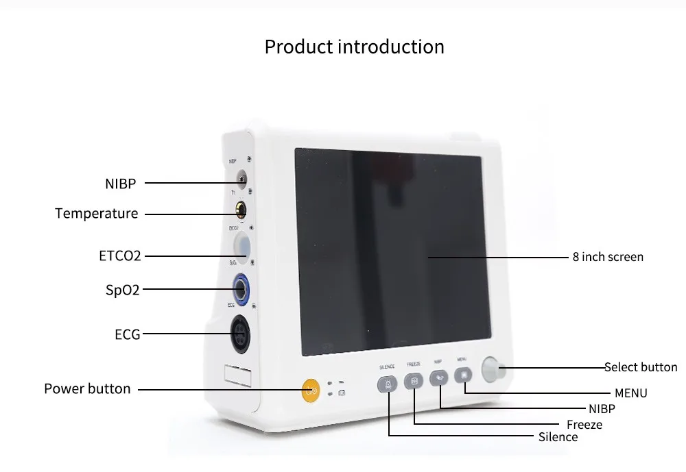 8 дюймов монитор состояния пациента с ЭКГ НИАД SPO2 Температура и ETCO2/CO2 ICU CCU больница скорой помощи семьи жизненно важных функций мониторинга