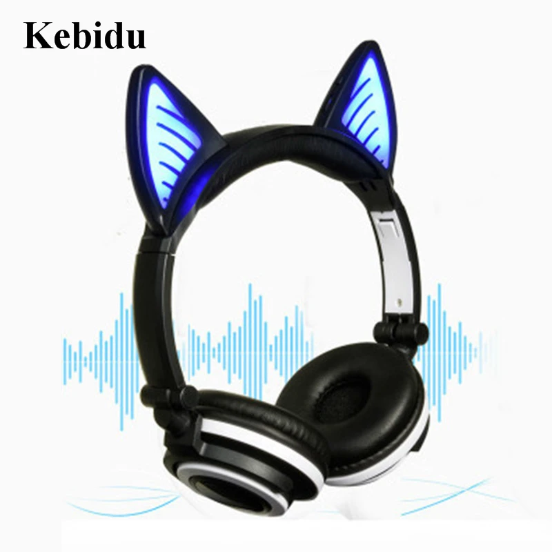 

Kebidu Cat Ear Wireless Bluetooth Headphones Foldable Gaming with Glowing LED Light Mic Headset Earphone for Computer PC Laptop