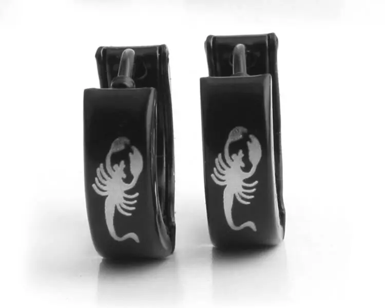 

free shipping 316L Stainless Steel hip hop earrings fashion Punk black scorpion pattern jewelry wholesale