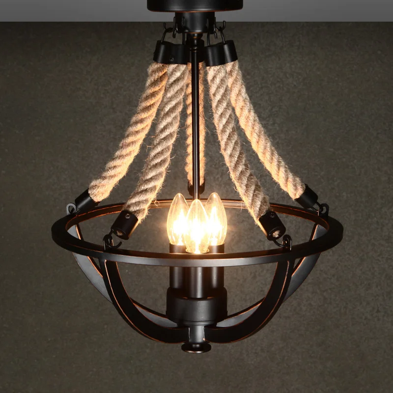 

American pastoral loft rope iron ceiling lamps rope simple retro iron art personality living room bedroom lighting