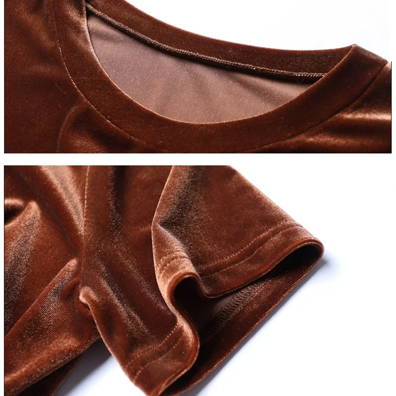 2018 женская летняя велюровая футболка с коротким рукавом camisetas тонкие однотонные
