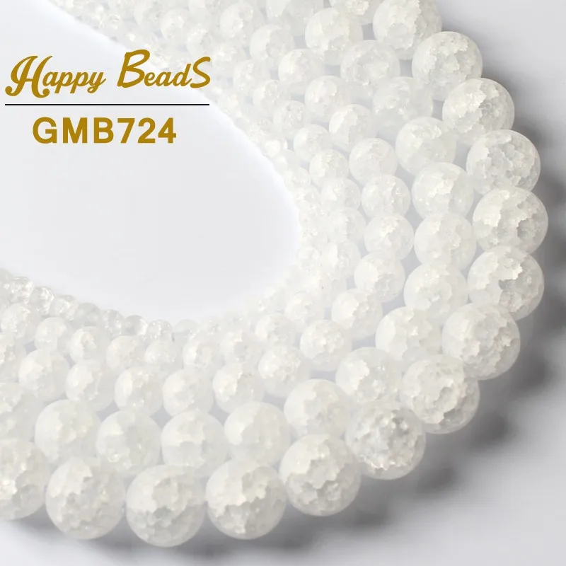 

Natural Matte White Snow Cracked Crystal Stone Beads Round Loose Beads For Jewelry Making Diy Bracelet 15'' Strand 4/6/8/10/12mm