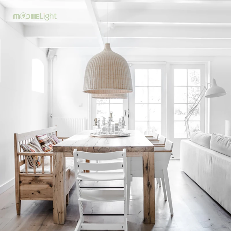Mooielight белый подвесной светильник в виде колокольчика, винтажная лампа E27, подвесные светильники для столовой, домашний декоративный планетарий, лампа из ротанга
