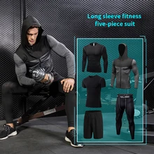 5 шт., спортивный костюм, фитнес-колготки, полиэстер, дышащий, набор для бега, одежда для пробежек, спортивное пальто, баскетбольный, для спортзала, набор для мужчин