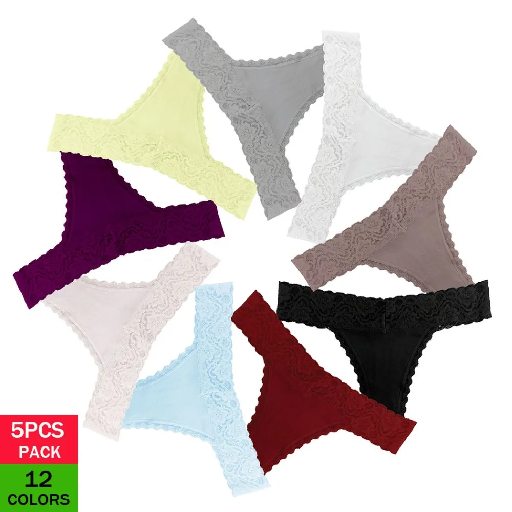 

5Pcs/pack new cotton lace women sexy thong underwear g-string ladies charming panties plus size seamless underpants for female