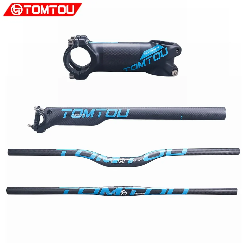 

TOMTOU Matte Blue Carbon Mountain Bicycle Sets One-shaped Handelbar + Breaking Wind Seatpost + Stem 3Pcs 1 lot Sets - TB8T13