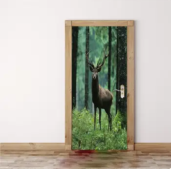 

Forest Deer Animal Bathroom Door Entrance Stickers Shower Room Decoration Wall Decals For Shop Office Home Cafe Hotel