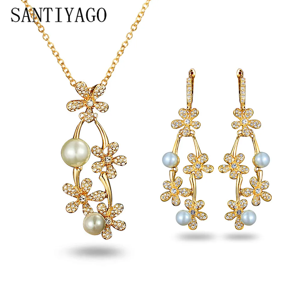 

Necklace Earrings For Women Jewelry Sets 2018 Womens Luxury Jewellery Floral Pearl Stud Earrings Necklace Jewelry Sets