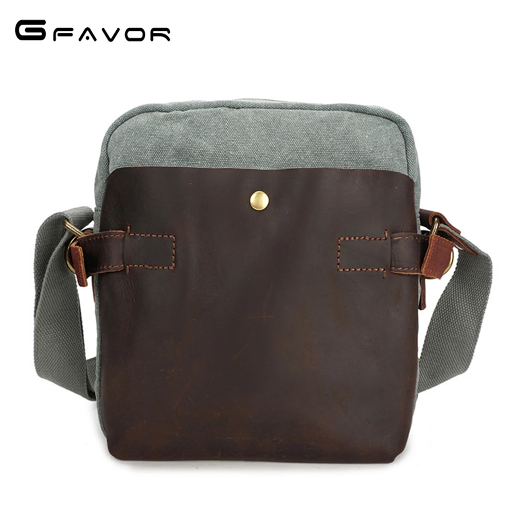 

G-FAVOR Vintage Mens Messenger Bag Crazy Horse Leather&Canvas Crossbody Bag Men Casual Daily Flap Single Shoulder Bags
