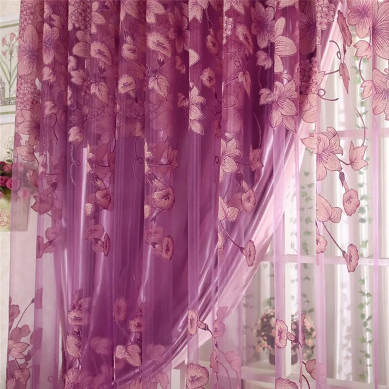 Vogue Цветочный Тюль для дверей и окон в комнате занавес тканевая драпировка Панель Прозрачный шарф декоративные шторы для гостиной