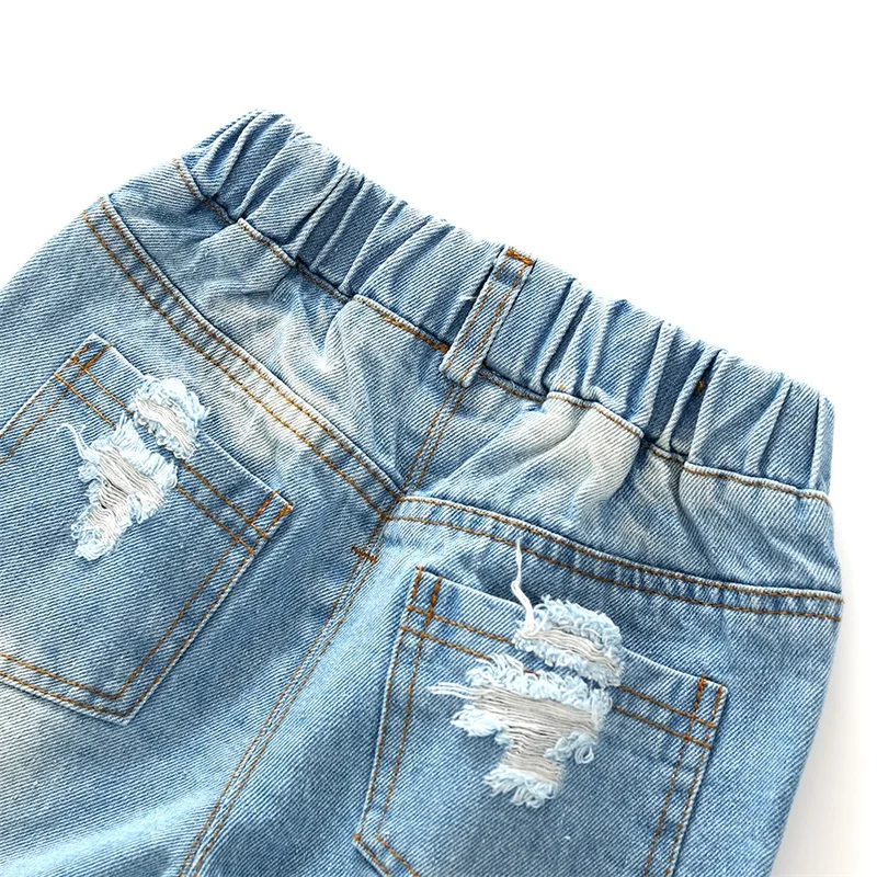 New Baby Boys Holes Jeans Shorts Pants Kids Summer Light Blue Denim Shorts For Boy Elastic Waist Cotton Children Clothing 2-6Y boys shorts kids denim shorts