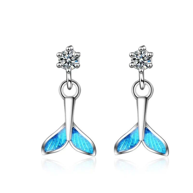 2019 New Arrival Fashion Jewelry 925 Sterling Silver Stud Earrings For Women Shop Blue Mermaid Fish Tail Crystal Personality | Украшения и