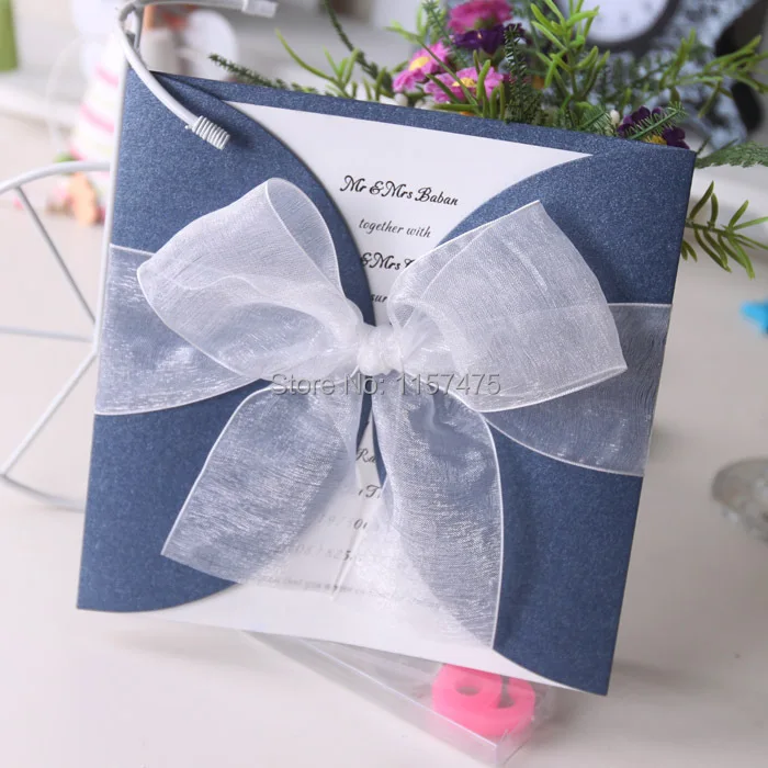 HI1087-01 Nice Blue and White Invitation Card with Organza Ribbon Bow.JPG