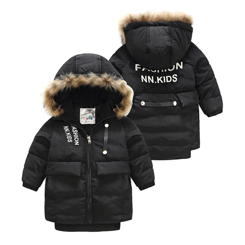 

Baby Boy Winter Coat 2020 Warm 3-12 Years Teenager Thickening Faux Fur Spray-bonded Wadding Kids Boys Black Hooded Down Jacket