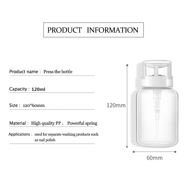 1 шт. пластиковый пусковой Пустой дозатор для снятия лака для ногтей прозрачная бутылка для спирта 120 мл