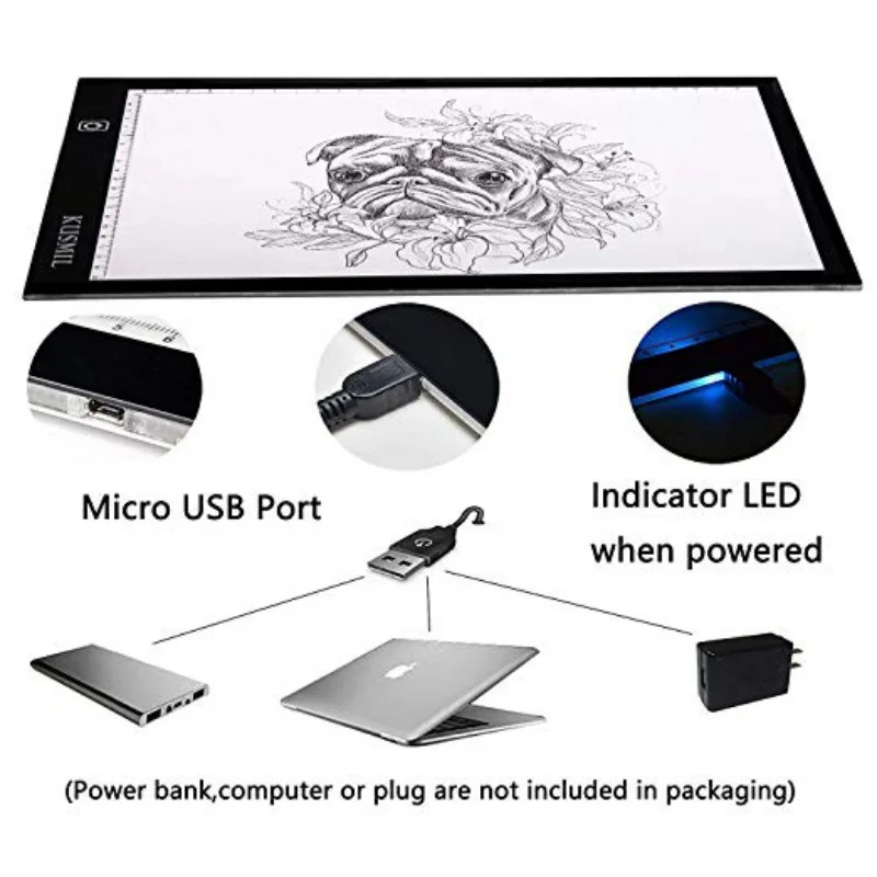 Ultra-thin LED Light Pad Box Painting Tracing Panel Copy Board Stepless for Cartoon Tattoo Tracing Drawing Diamond Painting