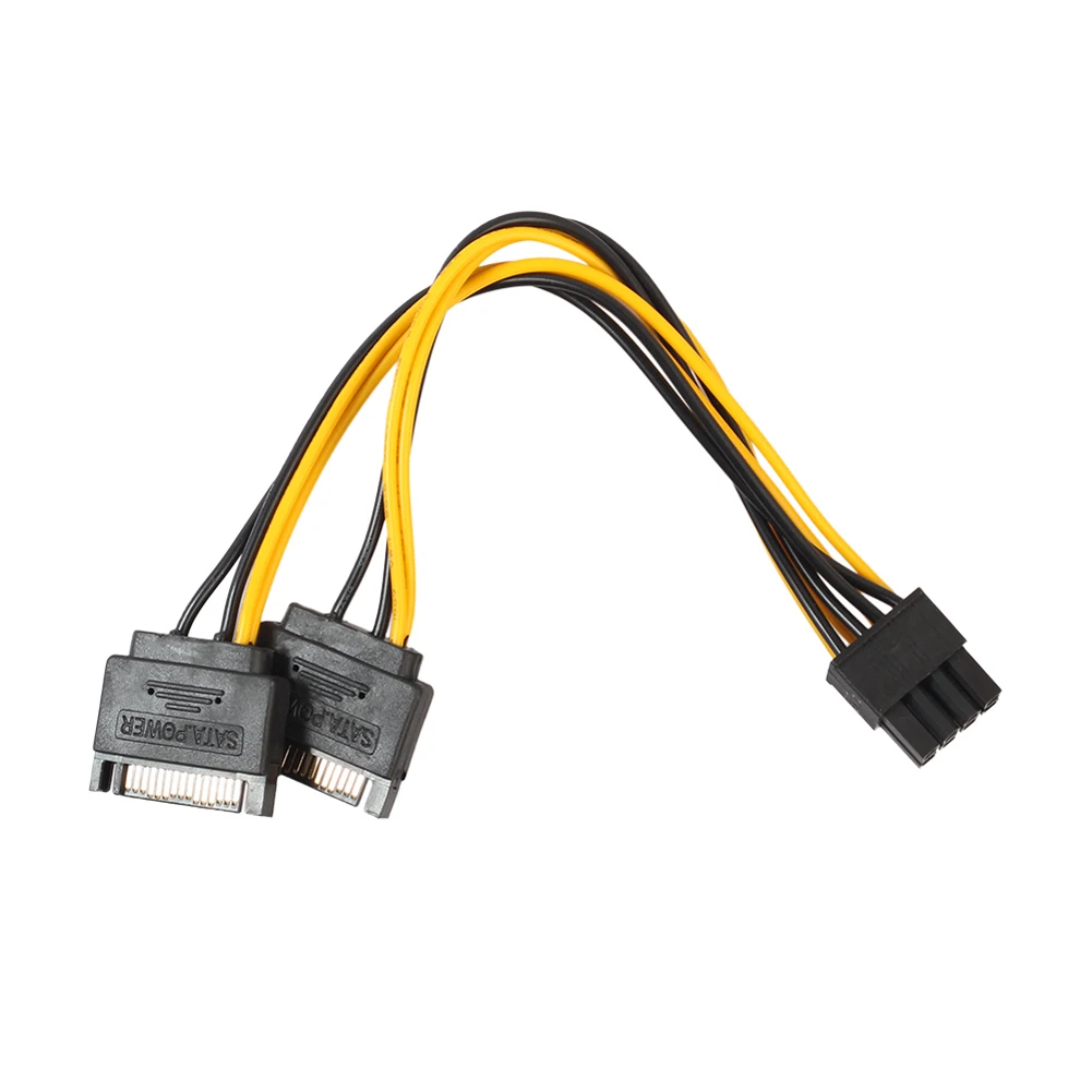2 шт./лот двойной 15pin SATA Male To 8pin (6 + 2) PCIe PCI E Express кабель питания для видеокарты