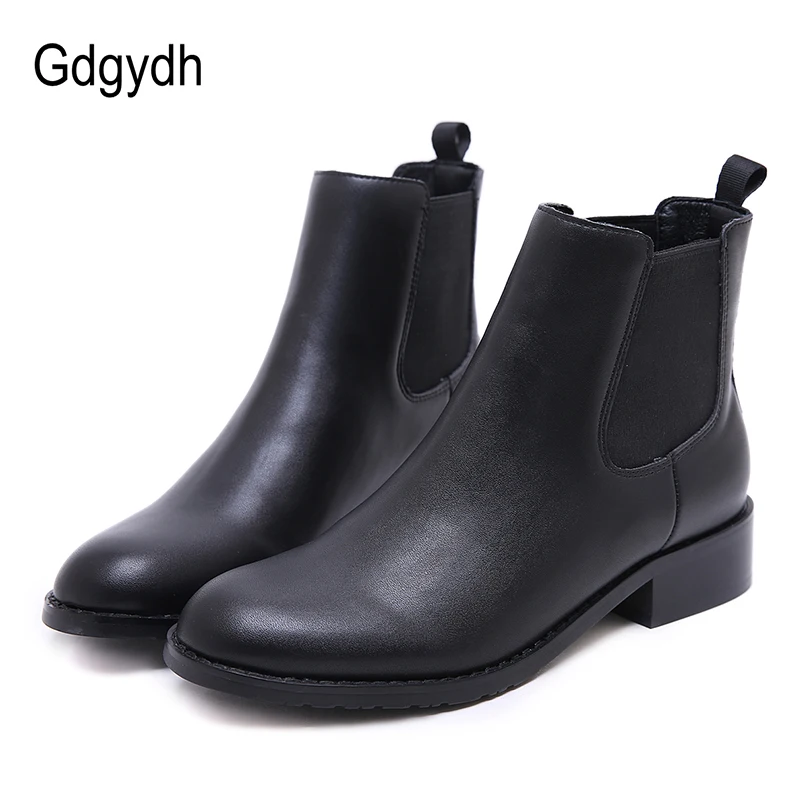 

Gdgydh 2018 Chelsea Boots Women Leather Shoes Square Heels Black Autumn Ankle Boots Female Slip On Ladies Casual Shoes Promotion