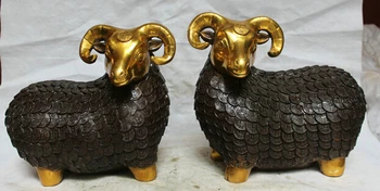 

Free shipping S0524 16" Chinese Bronze Gild Wealth Folk Zodiac Year Sheep Goat Statue sculpture Pair 35%