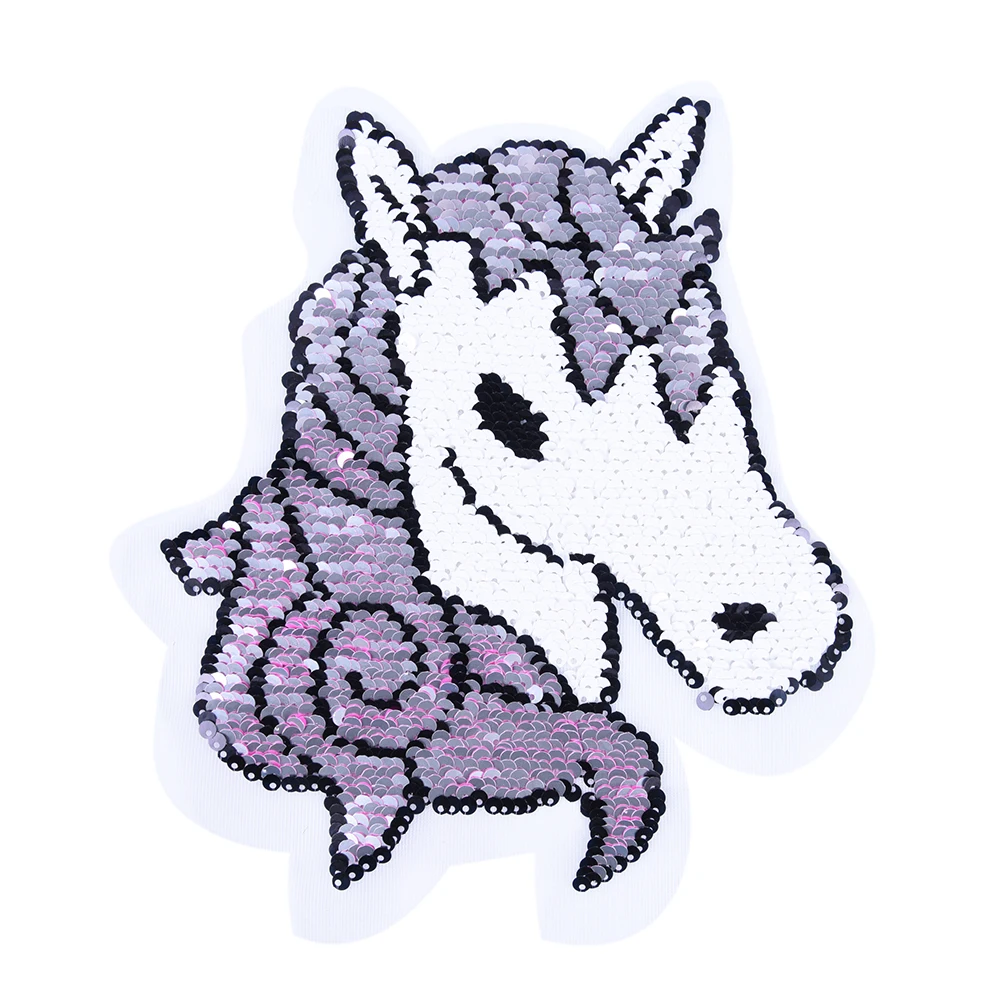 New 1pc Unicorn Reverse Sequin Sew On Patches for clothes Coat Sweater Embroidered Change Color Reversible Patch Applique
