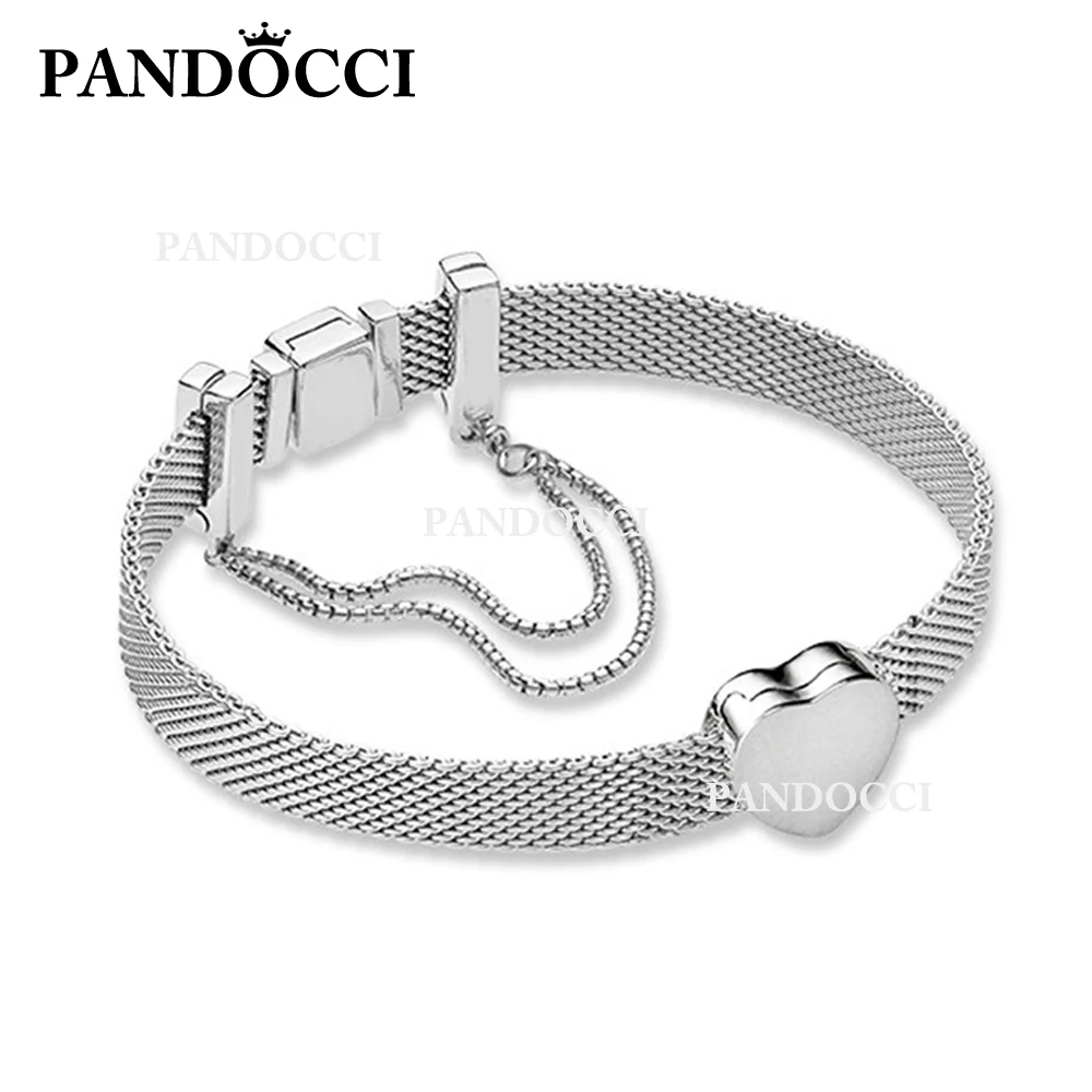 

PANDOCCI 100% 925 Sterling Silver B800956 Bracelet Set 797620 Reflexions Heart Clip Charm 797601 Reflexions Safety Chain Set