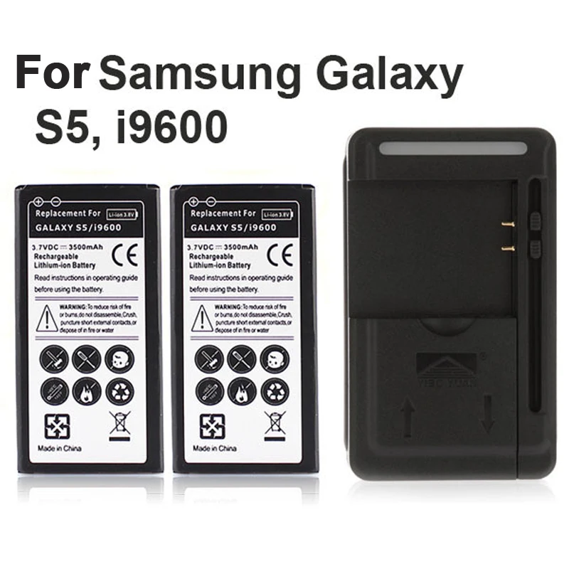 

2Pcs High Capacity 3500mAh Mobile Phone Replacement Battery + USB Wall Charger for Samsung Galaxy S5 i9600