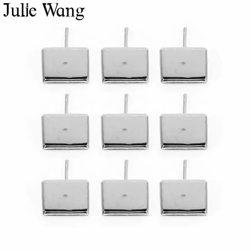 Julie Wang 50 шт нержавеющая сталь 10 мм квадратные серьги гвоздики Кабошон Базовые