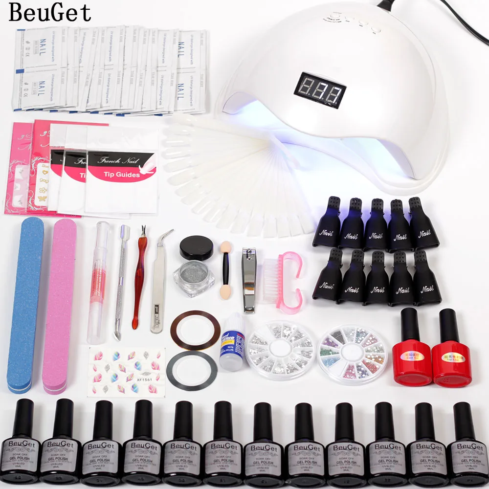 

Mirror Nail Glitter Powder Nail Set Manicure Nail Art Glitter 24w/36w Led Nail Lamp 12 Color Gel Varnish Powder for Girl Gifts