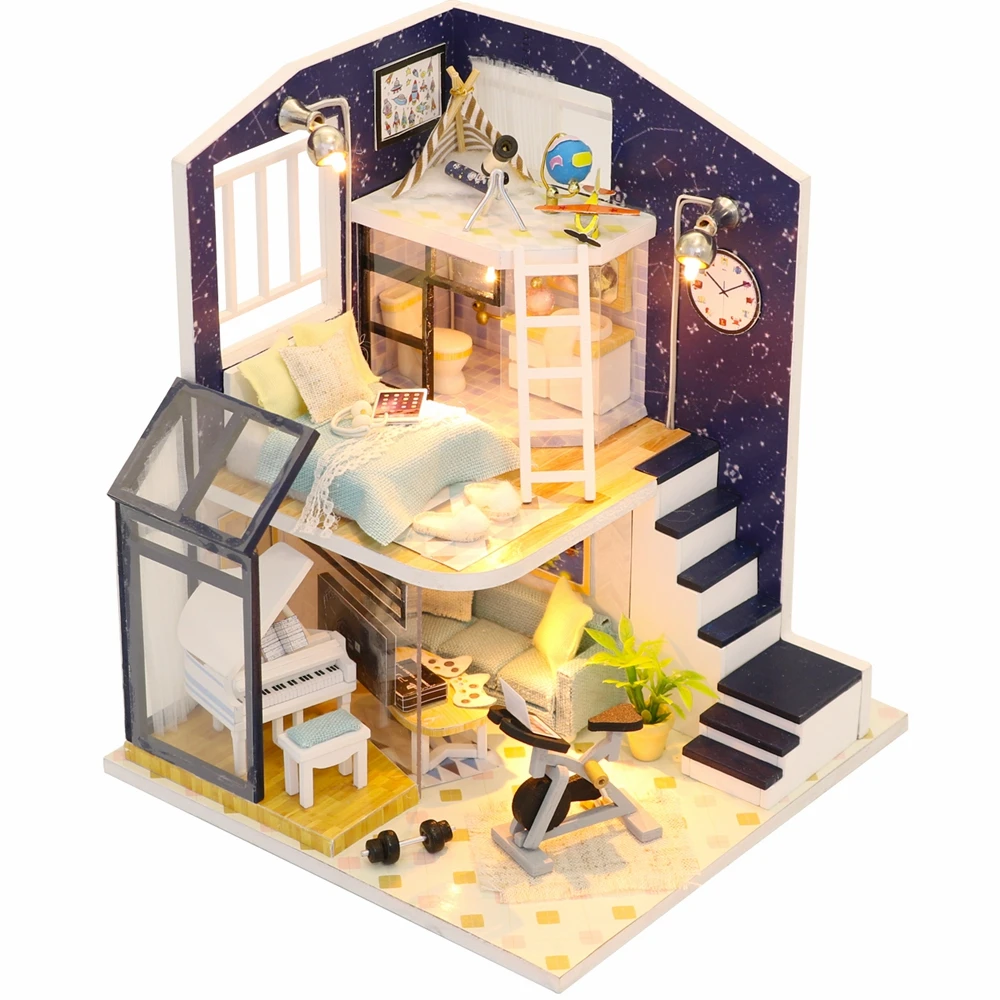 Деревянный Кукольный дом мебель Diy кукольный домик Миниатюрный пазл собрать 3d модель Miniatura кукольный домик игрушки для детей подарок на день рождения
