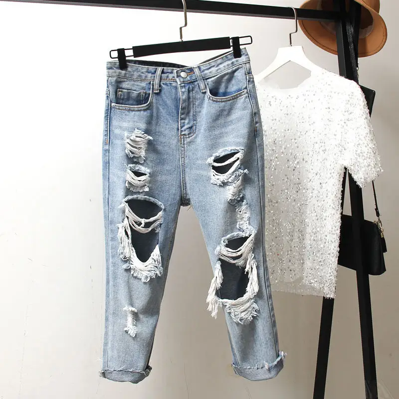 Vintage Ripped Jeans For Women Hole Casual Harem Pants