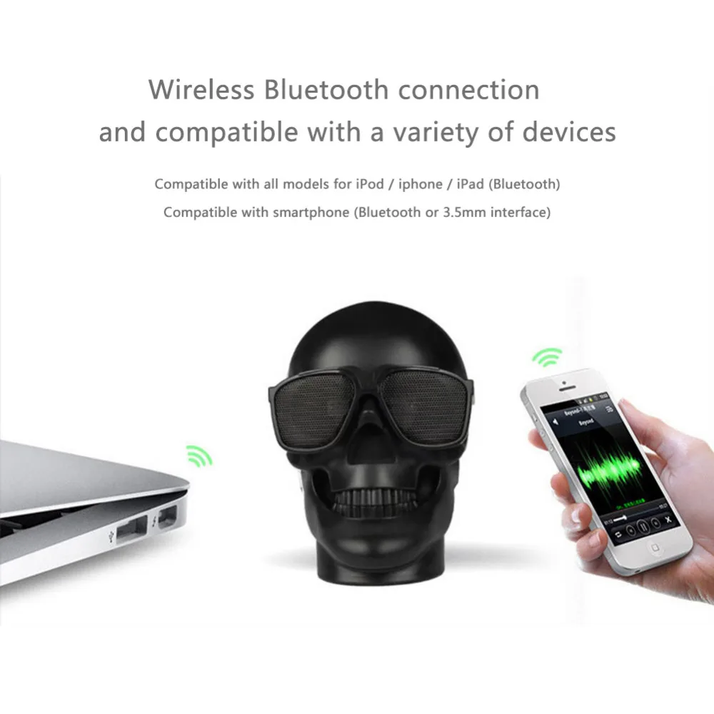 Череп Форма беспроводной Bluetooth динамик солнцезащитных очков динамик в форме черепа мобильный сабвуфер многоцелевой громкоговоритель музыкальная Колонка громкий динамик